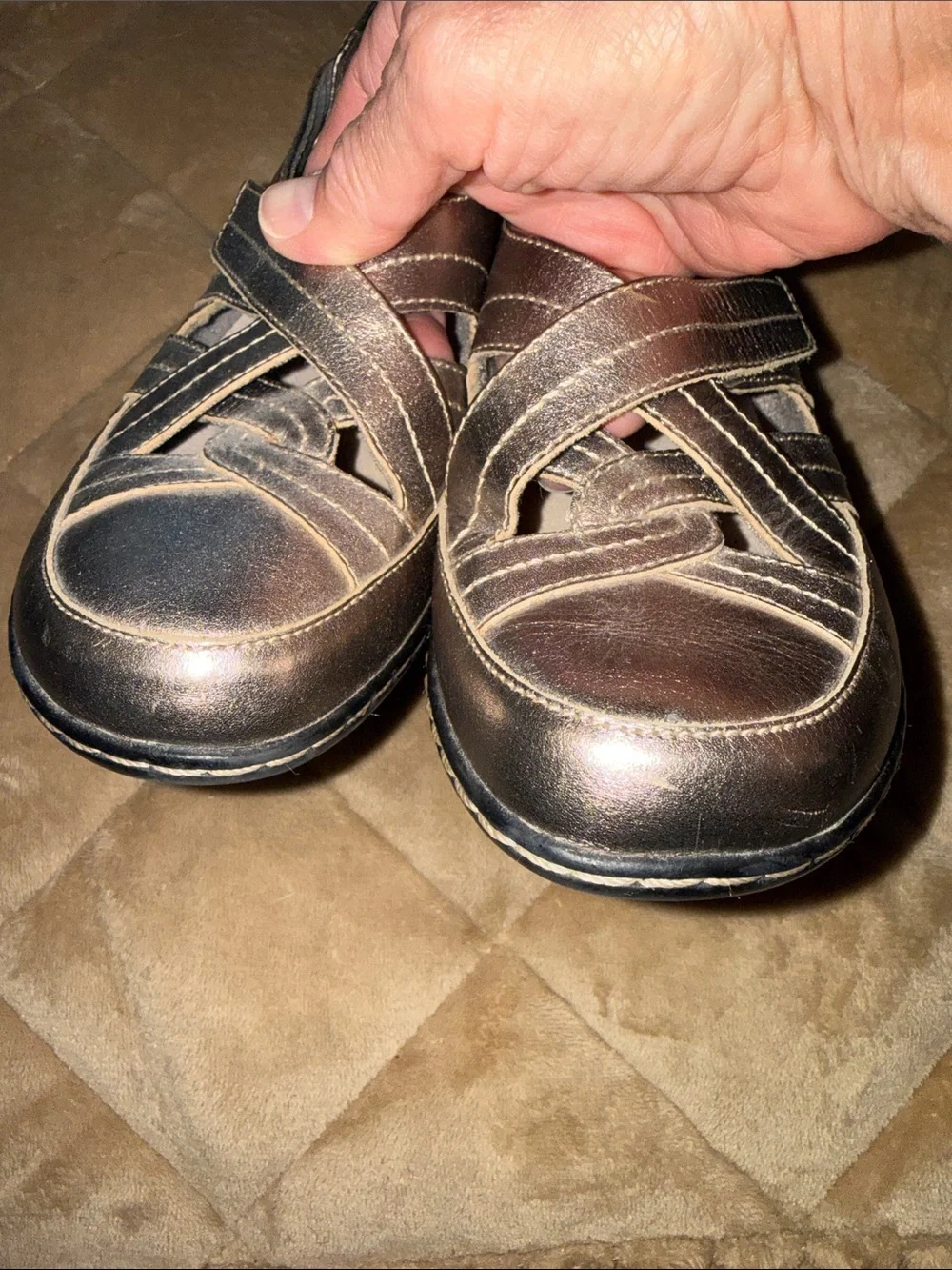 Clarks Metallic Silver Slip-On Maryjane Crossover Flats